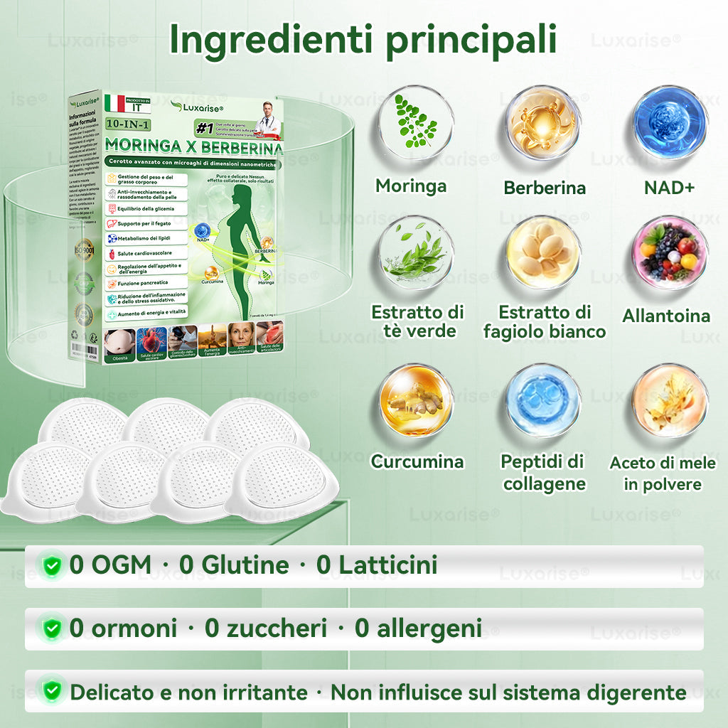 💖𝑁𝑒𝑔𝑜𝑧𝑖𝑜 𝑢𝑓𝑓𝑖𝑐𝑖𝑎𝑙𝑒  |🛺𝑳𝒖𝒙𝒂𝒓𝒊𝒔𝒆®  Moringa · Berberine × NAD+ 10-in-1 Advanced Nano Microneedle Patch II (Solo una volta al giorno, cambiamenti visibili in 7 giorni)  Per obesità, pelle rilassata, diabete, apnea notturna, problemi articolari e molto altro